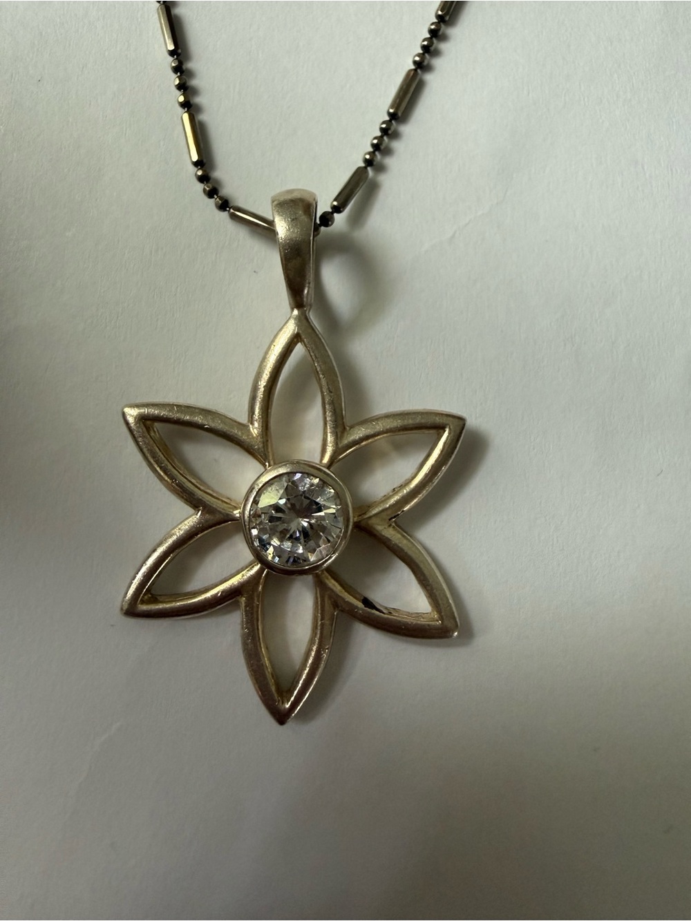 Silpada Sterling Silver Cubic Zirconia Daisy Flower Pendant on 18K Plated chain